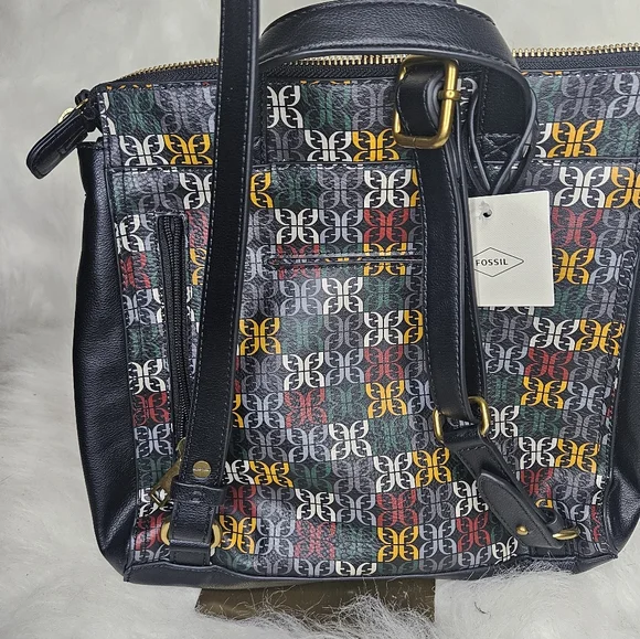 Fossil Geometric Blue and Brown Backpack with Leather Accents - Picture 9 of 10